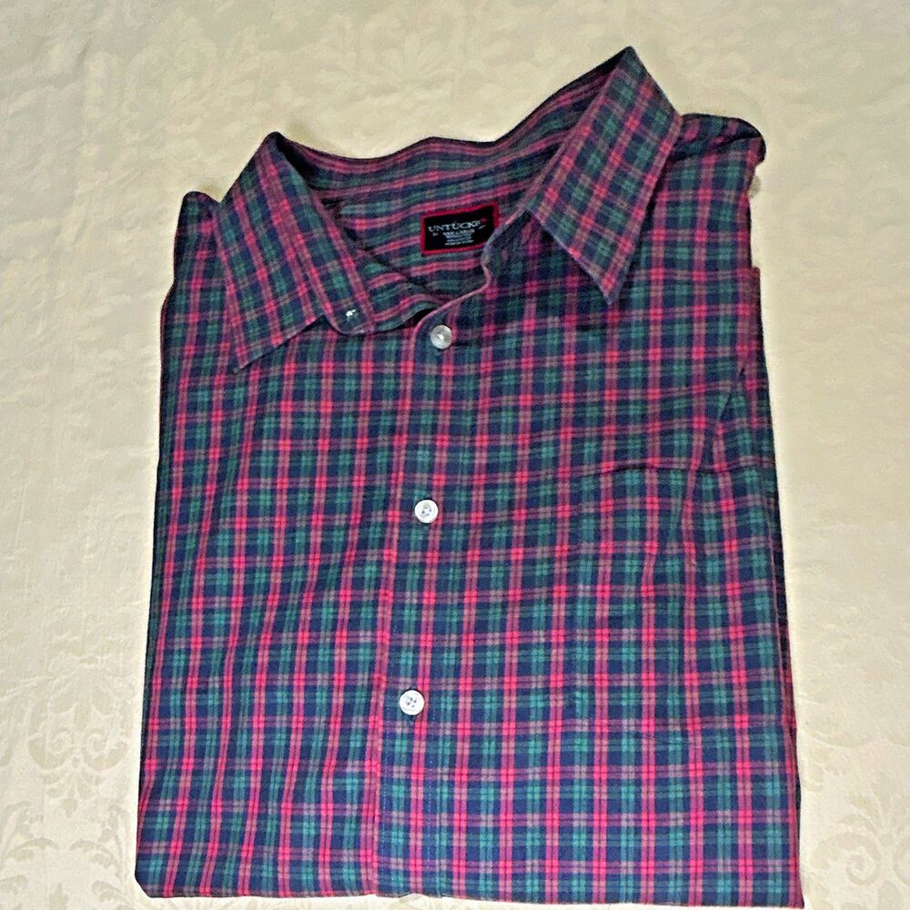 UNTUCKit Shirt Mens XXXL Red Green Blue Tartan Plaid Button Down Wrinkle Free